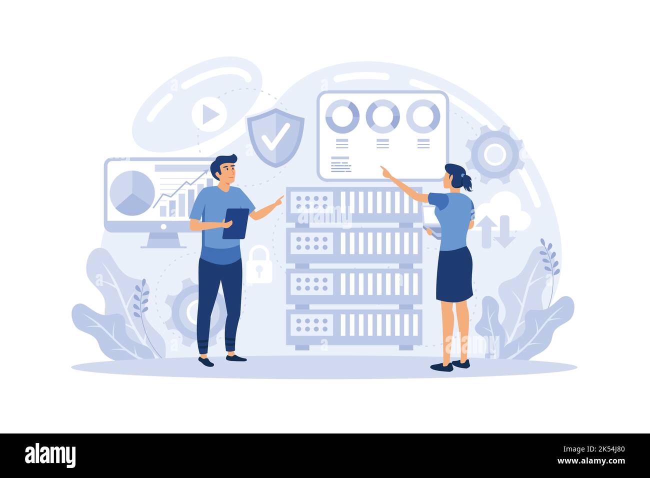 Cloud-Computing-Konzept für Web-Seite, Banner, Präsentation, Social Media, Dokumente, Karten, Poster. Vektorgrafikgeräte, die an einen Clou angeschlossen sind Stock Vektor