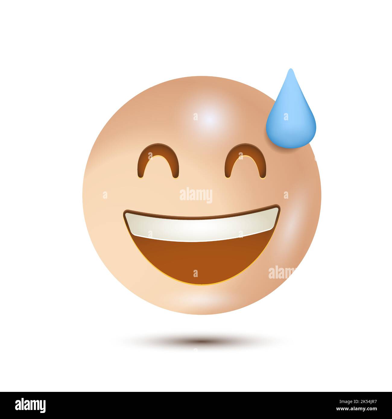 Puh Emoji, grinsend Gesicht mit Schweiß, Erleichterung Emoji. Vektorgrafik. Emoji. 3D Emoticon für Web. Für Emoticon Zeichen Design-Sammlung. Für ui Stock Vektor