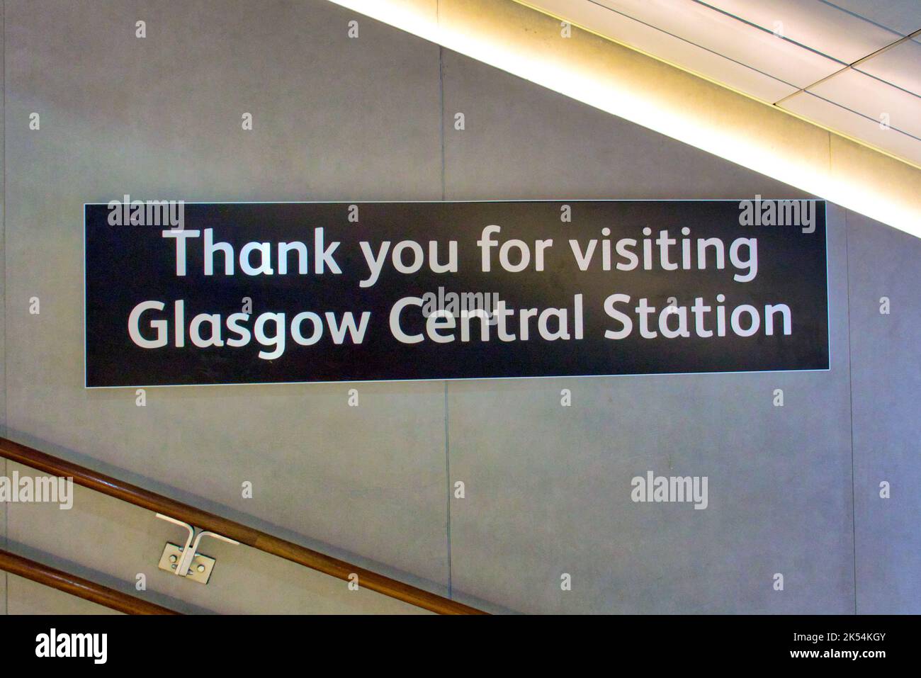 Vielen Dank für Ihren Besuch in Glasgow Central Station Schild. Railway Station Stockfoto