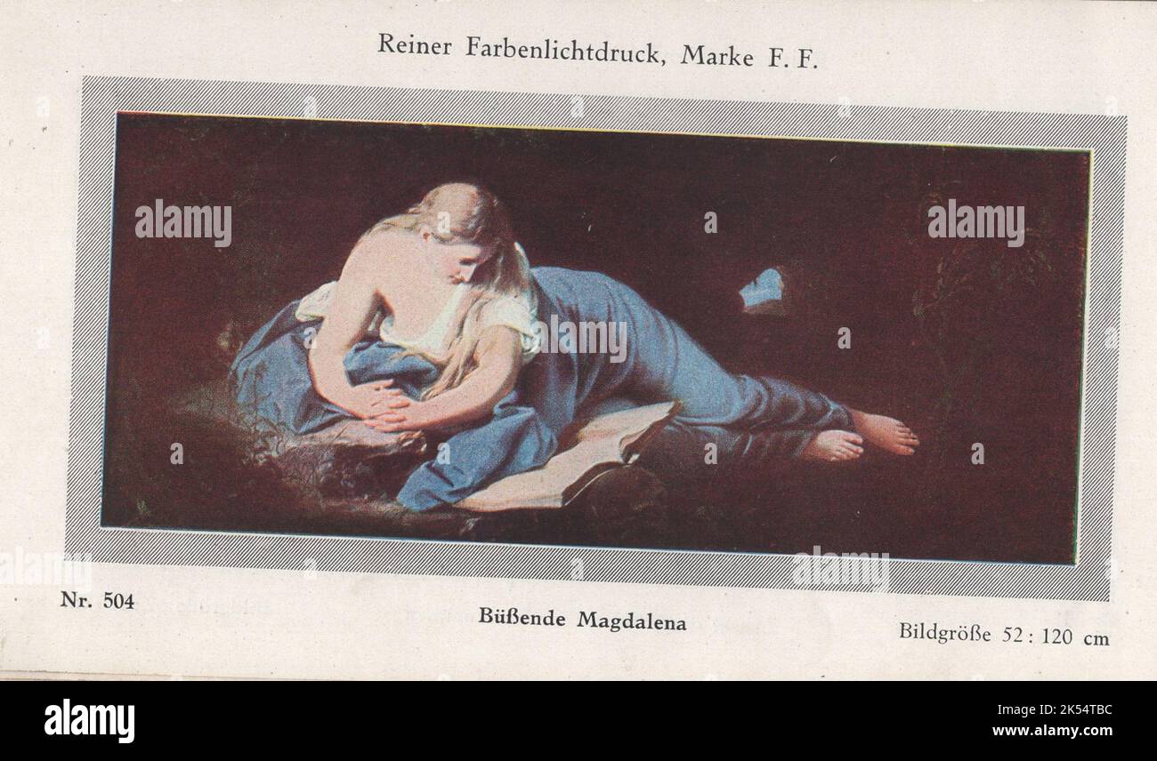 Reiner Farblichtdruck, Marke F. F. Büßende Magdalena Nr. 504 Bildgröße 52 : 120 cm / die bußige Magdalena / Stockfoto