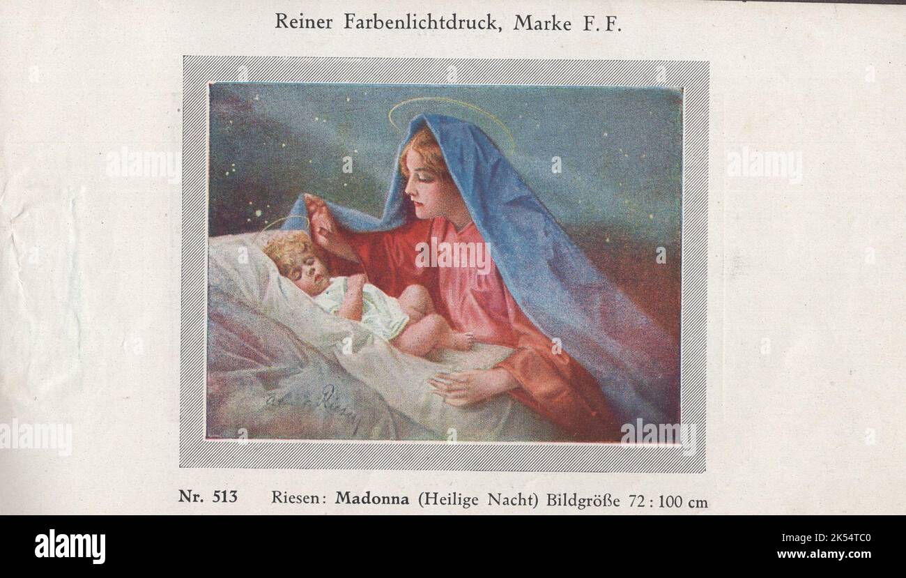 Reiner Farblichtdruck, Marke F. F. Reisen: Madonna (Heilige Nacht) Nr. 513 Bildgröße 72: 100 cm / Reise: Madonna (Heilige Nacht) / Stockfoto