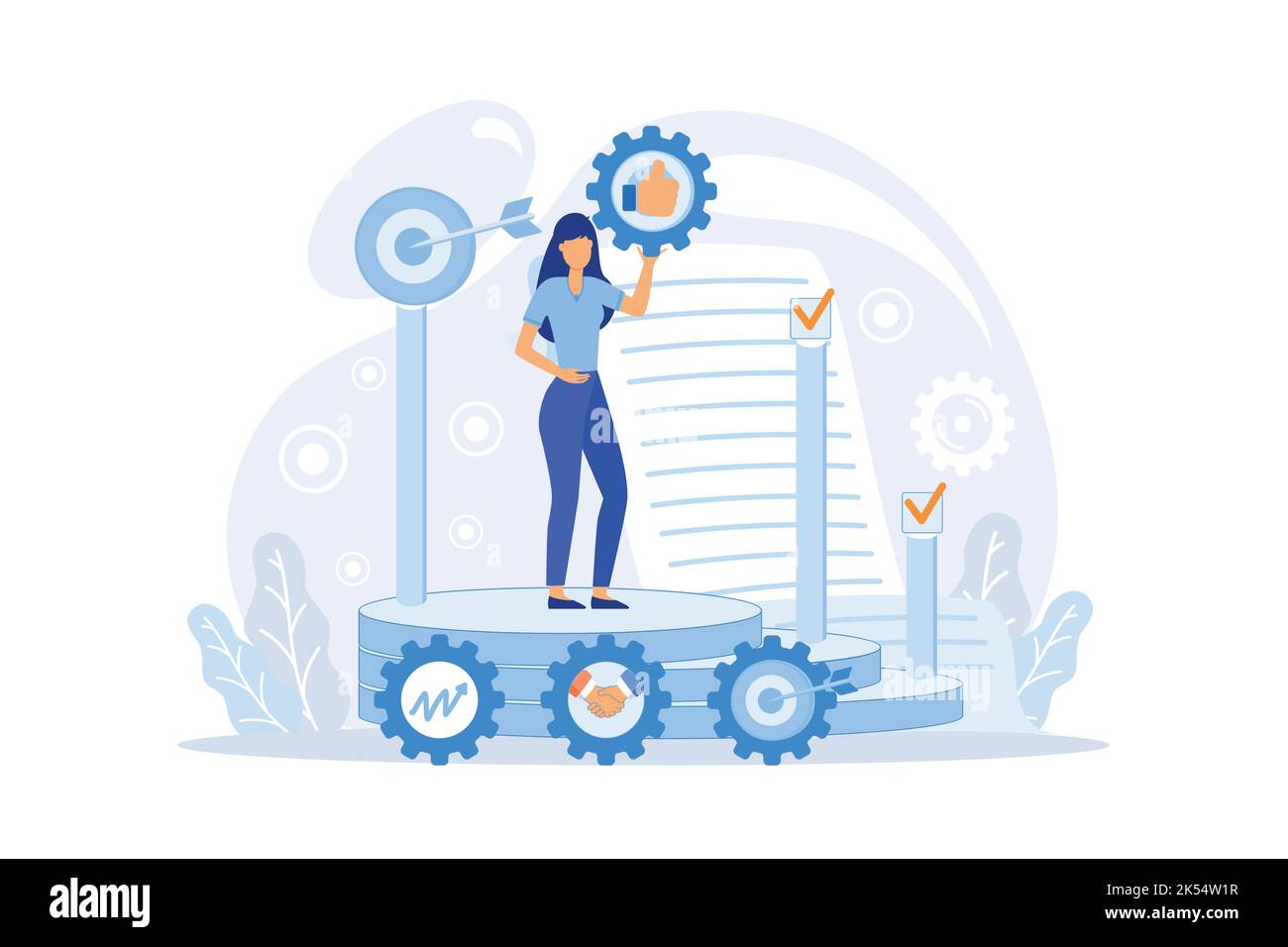 Aktionspläne, Strategien oder Ziele des Unternehmens, um das Unternehmen oder die Zielgruppe zu fördern. Planmanagement des Unternehmens. Stock Vektor