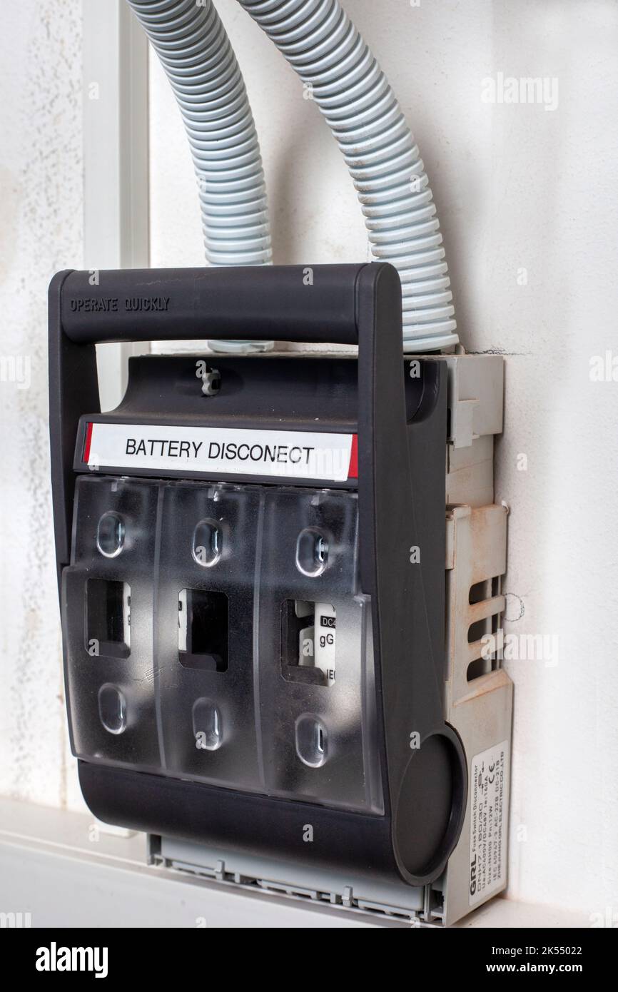 Batterietrennschalter am alternativen Stromversorgungssystem Stockfoto