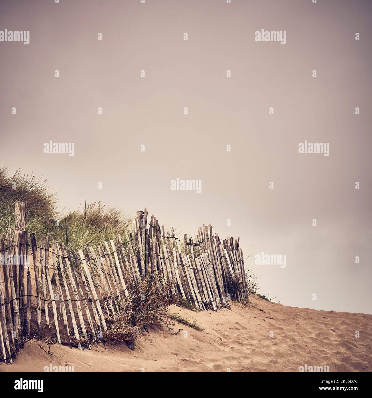 Holzzaun am Rand des Dünenschutzgebietes, St. Annes Stockfoto