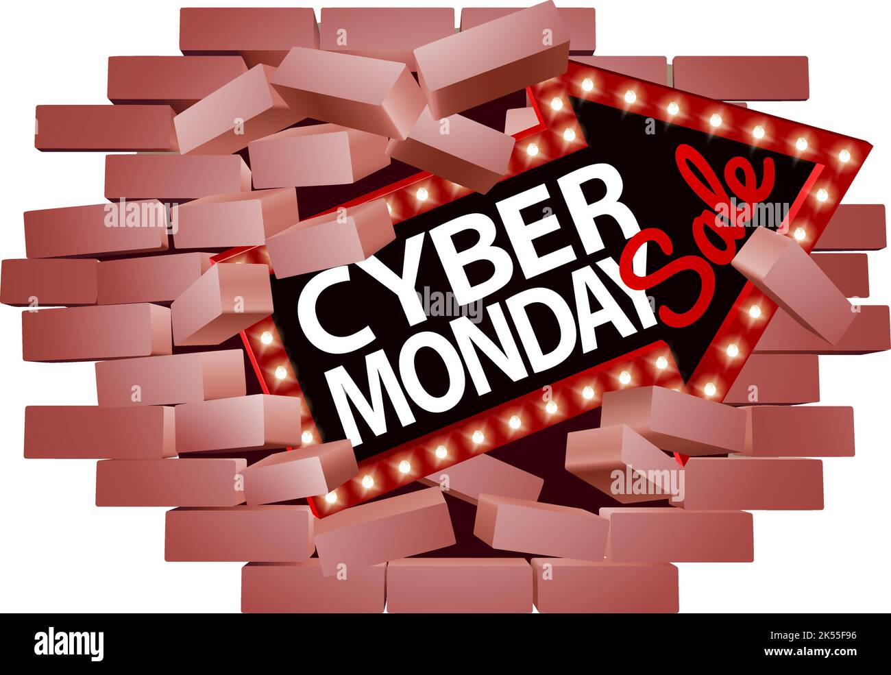 Cyber Monday Sale Schild Breaking Wall Konzept Stock Vektor