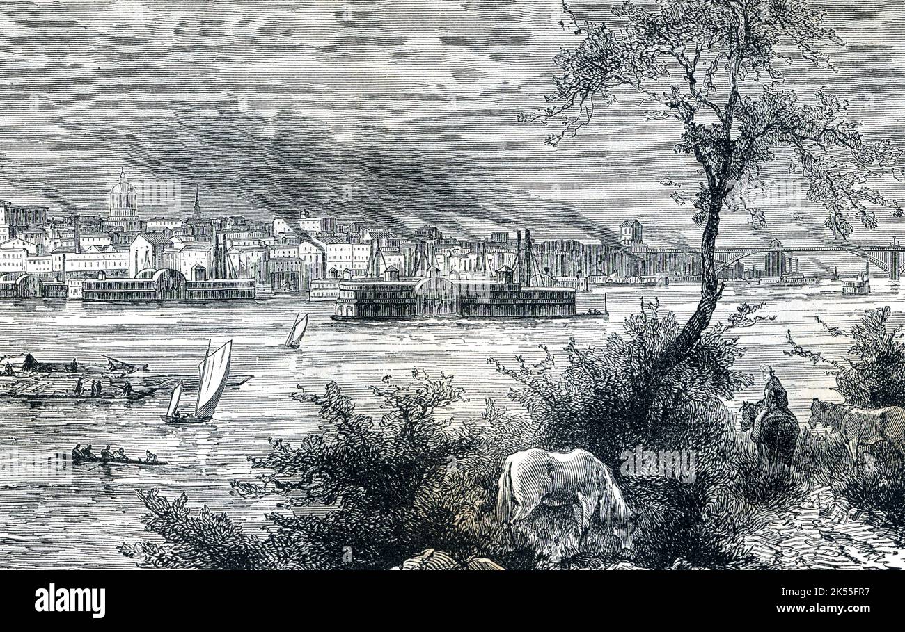 St Louis am Fluss am Mississippi River, amerikanischer Handels- und Verkehrsknotenpunkt aus dem 19. Jahrhundert Stockfoto