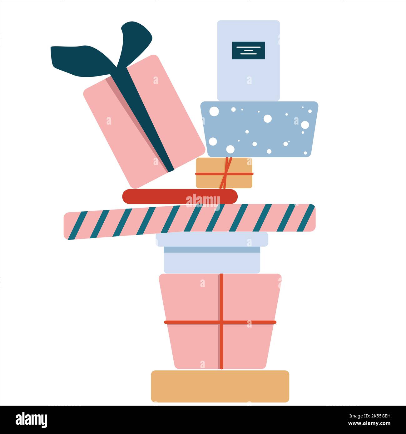 Chaotisch Stapel von Geschenkschachteln mit Geschenken Stock Vektor