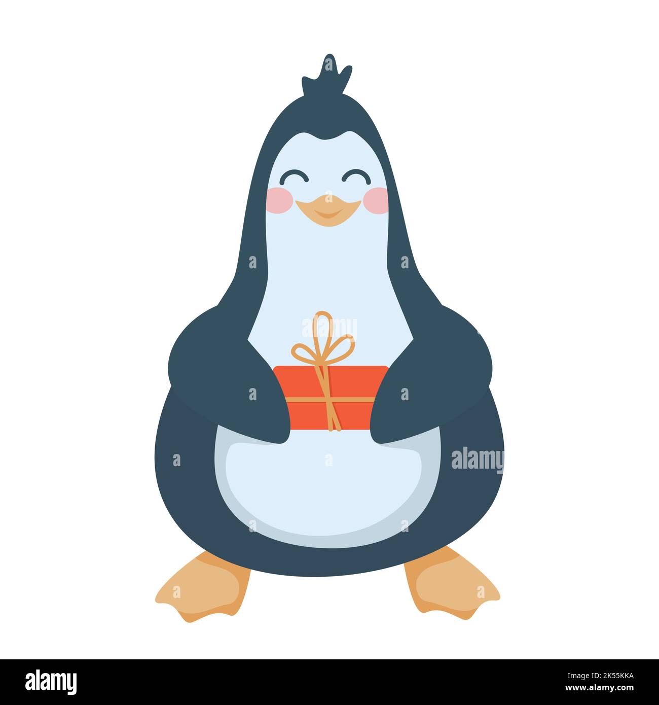 Niedlicher Pinguin Steht Lächelnd Holding Geschenkschachtel Stock Vektor