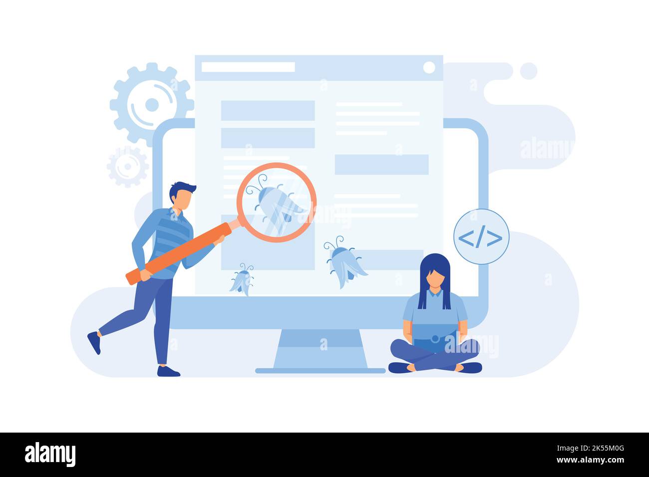 Softwaretests IT-Software Anwendungstests, Qualitätssicherung, QA-Team, Fehlerbehebung, Automatisierung und Handbuch, Website und mobile Wohnung Design modern Stock Vektor