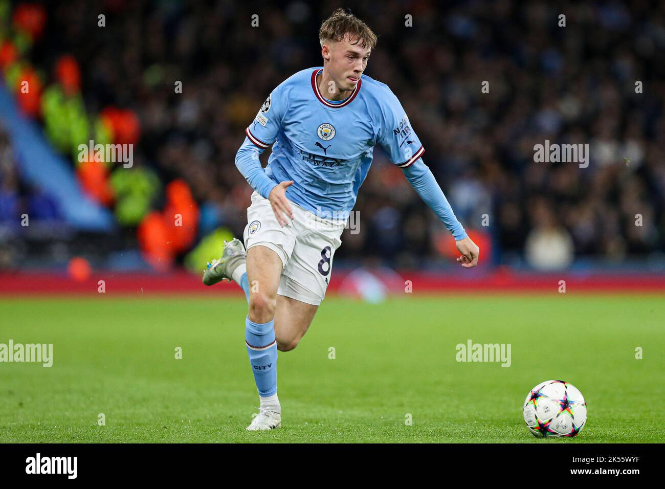 Manchester, Großbritannien. 05. Oktober 2022. Cole Palmer aus Manchester City während des UEFA Champions League-Spiels zwischen Manchester City und F.C. Kopenhagen im Etihad Stadium, Manchester, England am 5. Oktober 2022. Foto von Ben Wright. Nur zur redaktionellen Verwendung, Lizenz für kommerzielle Nutzung erforderlich. Keine Verwendung bei Wetten, Spielen oder Veröffentlichungen einzelner Clubs/Vereine/Spieler. Kredit: UK Sports Pics Ltd/Alamy Live Nachrichten Stockfoto