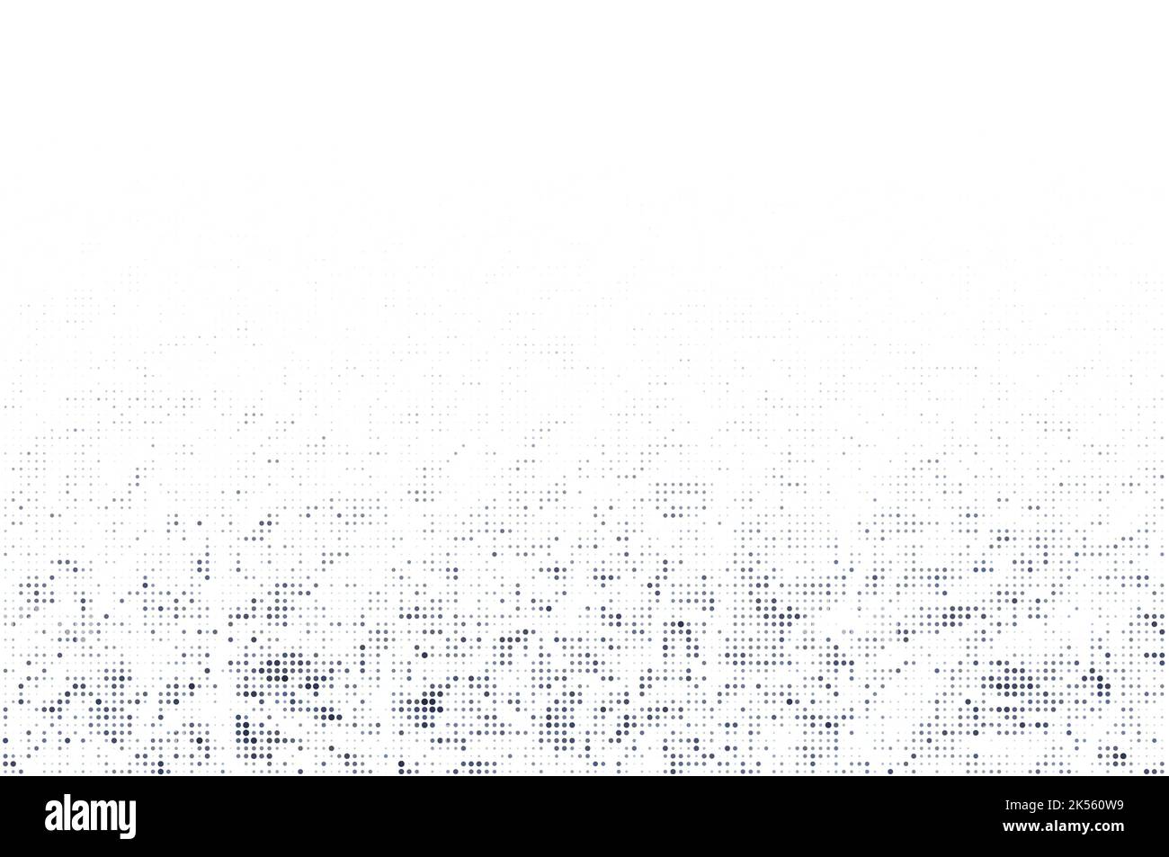 Abstraktes schwarz-graues Halbtonmuster auf weißem Hintergrund. Gepunktetes Muster für Vorlage, Broschüre, Visitenkarte, Webseite usw. Platz zum Kopieren. Stockfoto