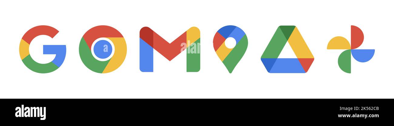 Google Icon Set. Verschiedene Programme Logo Stock Vektor