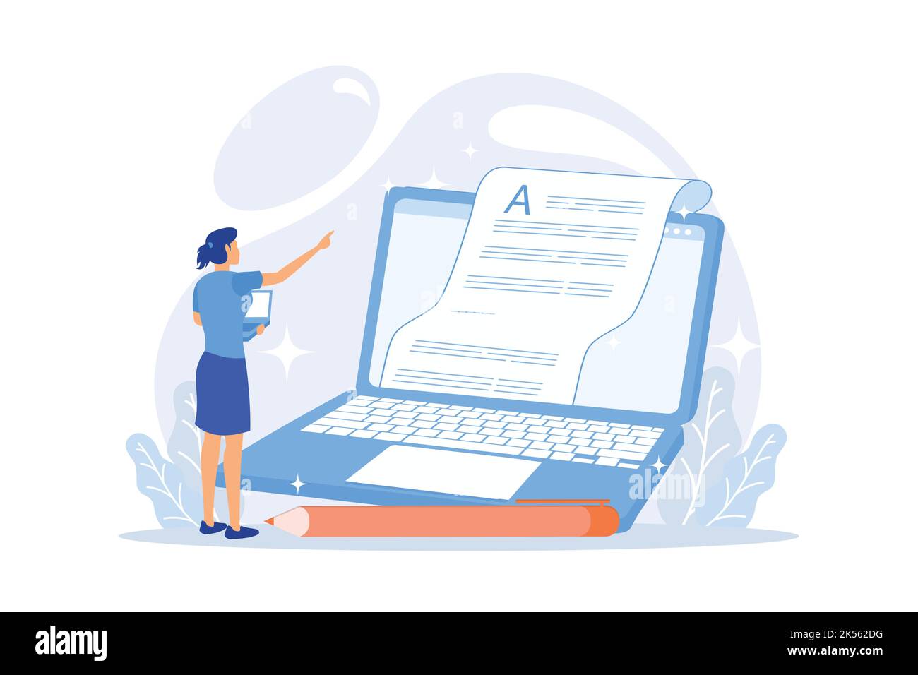 Elektronisches Dokument. Elektronisches Papier, papierloses Büro, Internet-Artikel. Organisation der Online-Dokumentation. Textdatei auf dem Computer eingeben. Vektor-Abb. Stock Vektor