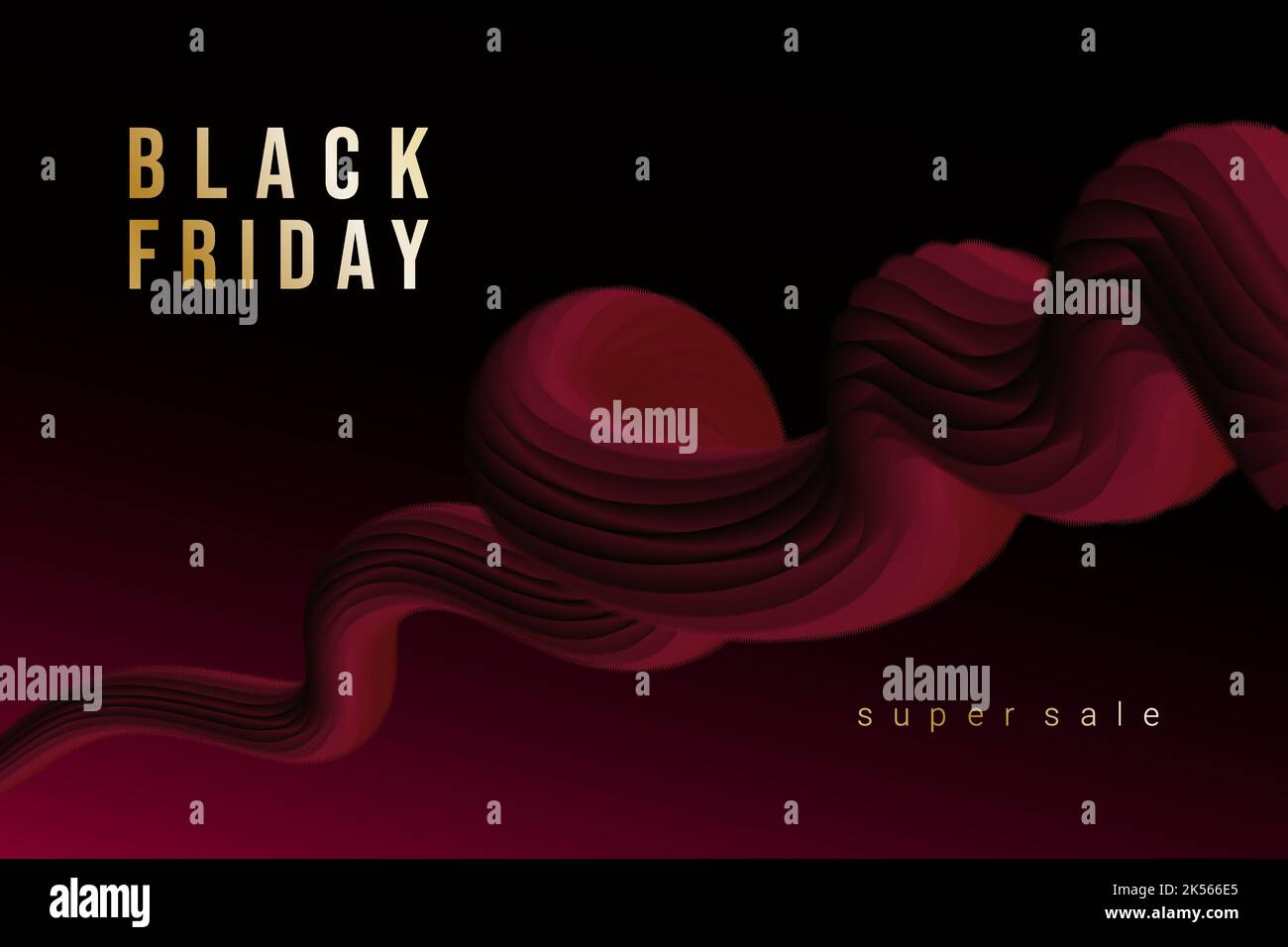 Rot scharlachrot Banner Super Verkauf auf Black Friday Vorlage Hintergrund für Design und Schriftzug. Spiralig wirbelnder, abstrakter Hintergrund. Vektorgrafik Stock Vektor