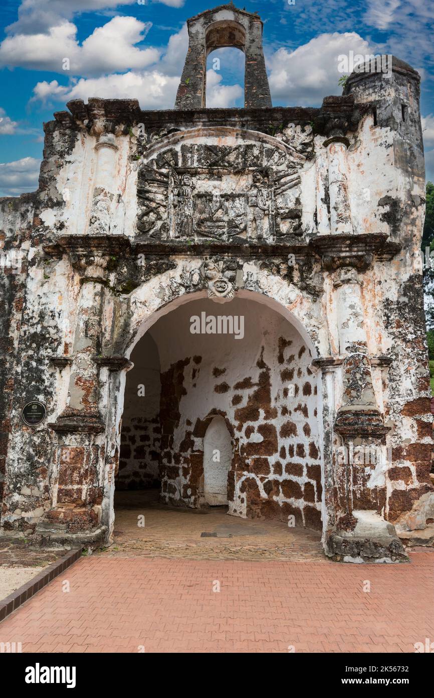 Porta de Santiago, Tor A Famosa portugiesischen Festung, 16. Jahrhundert, Melaka, Malaysia. Stockfoto