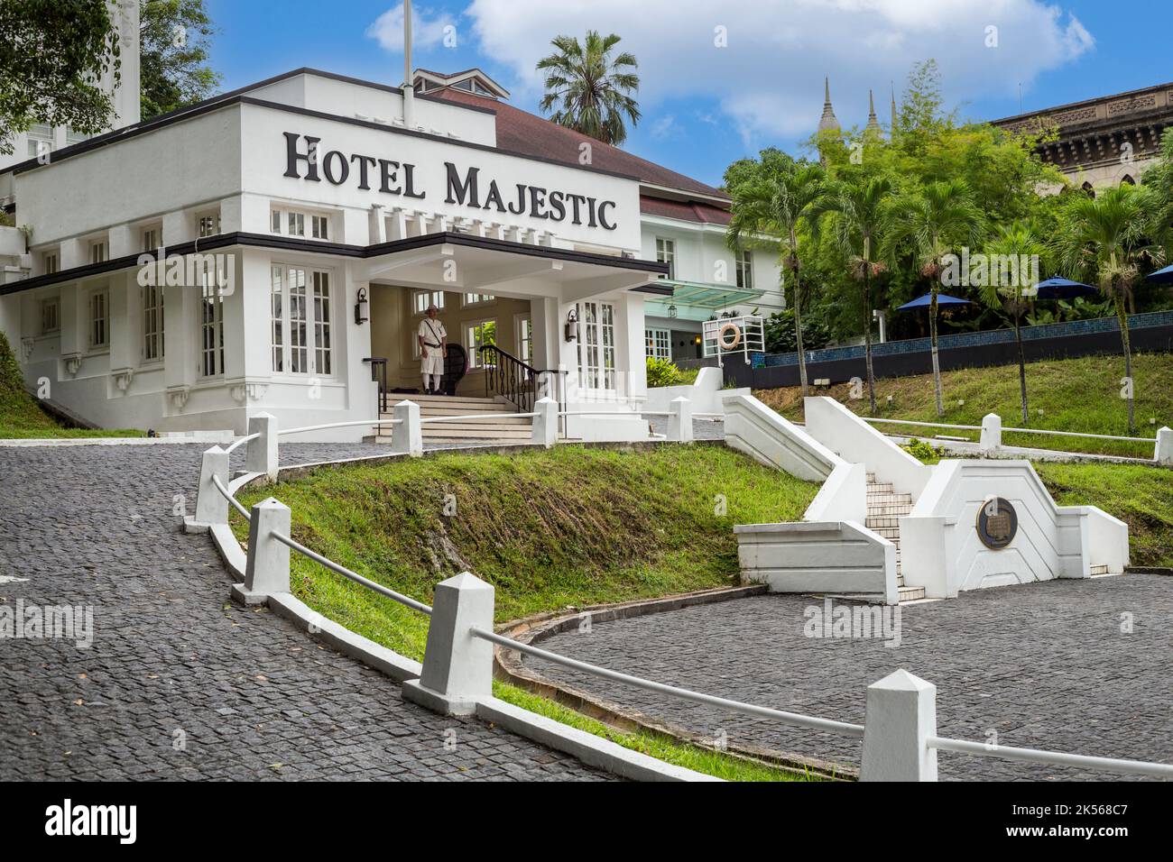 Majestic Hotel, ursprüngliche Eingang, Kuala Lumpur, Malaysia. Stockfoto