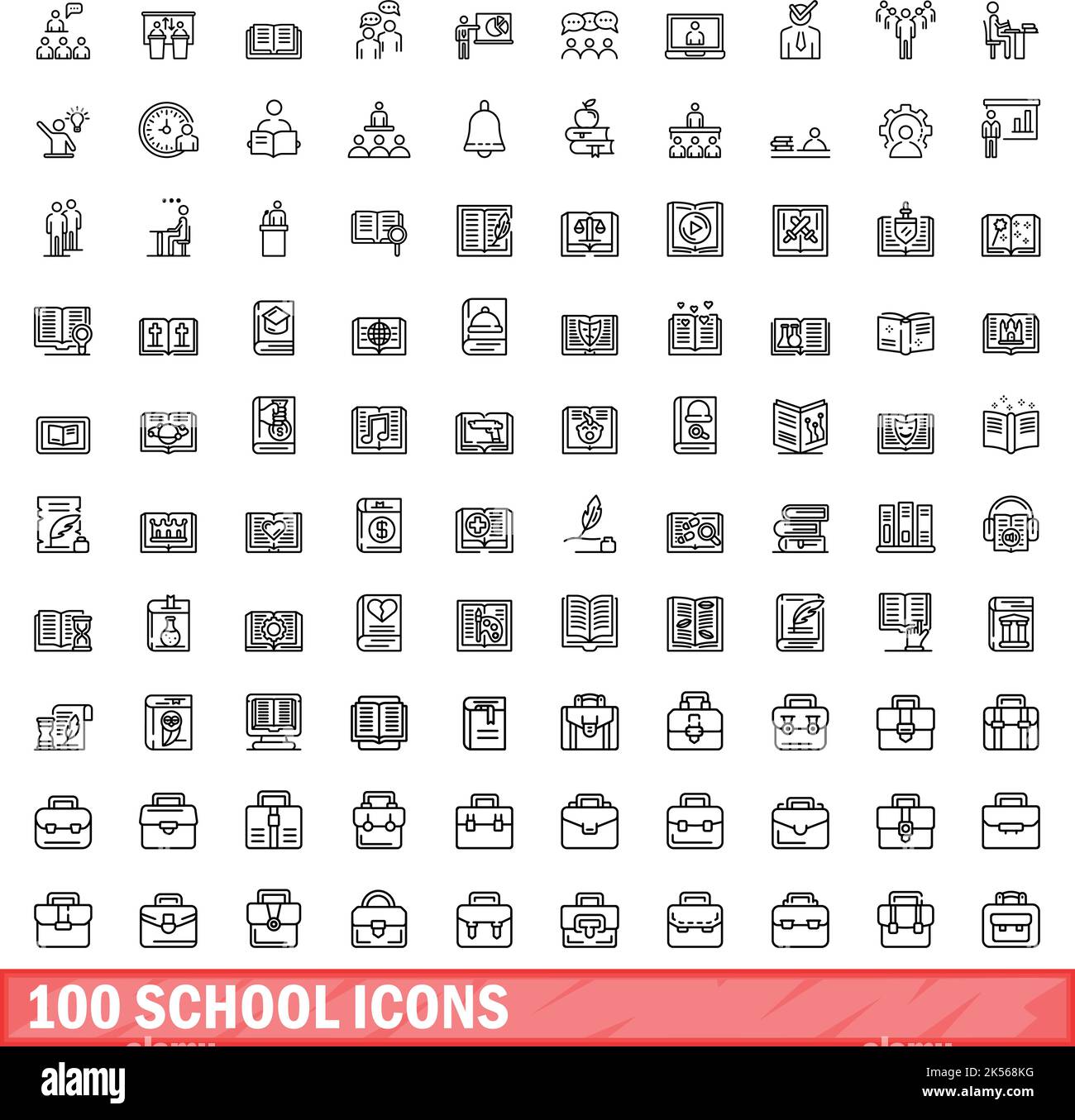 100 Schulsymbole eingestellt. Skizzieren Illustration von 100 Schule Symbole Vektor-Set isoliert auf weißem Hintergrund Stock Vektor