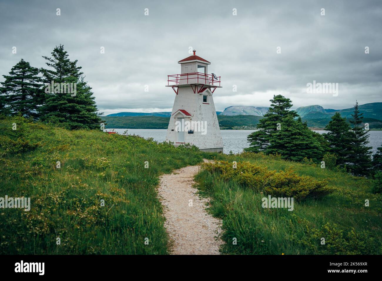 Woody Point Lighthouse, Bonne Bay, Neufundland und Labrador, Kanada Stockfoto
