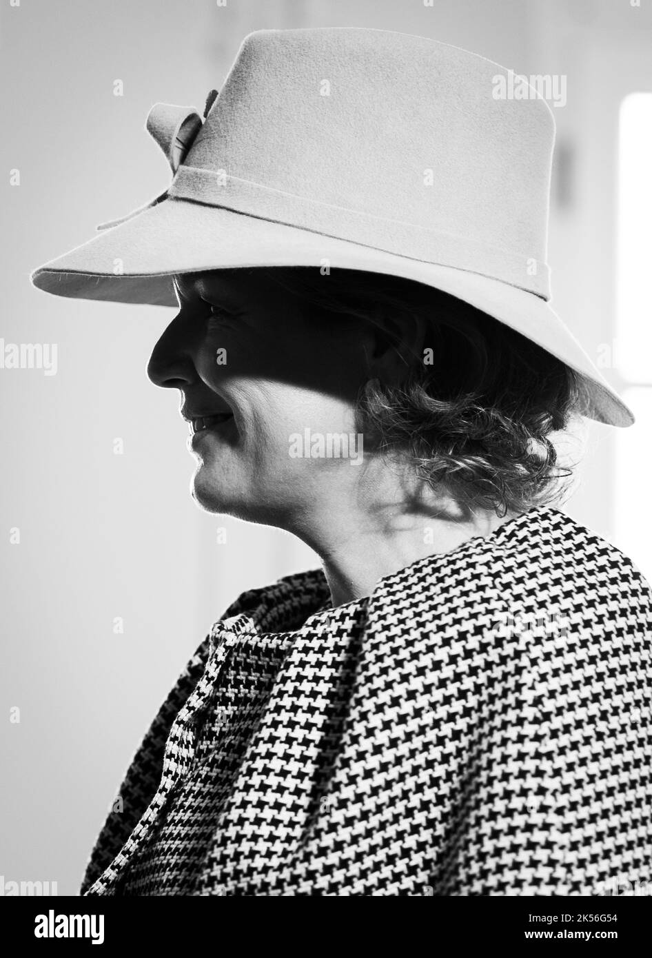 Königin Mathilde von Belgien, abgebildet bei einem Besuch der Festung Ehrenbreitstein in Koblenz, Teil eines offiziellen Besuchs des belgischen Königspaares in der Bundesrepublik Deutschland und Rheinland-Pfalz, Donnerstag, 06. Oktober 2022. BELGA FOTO BENOIT DOPPAGNE Stockfoto