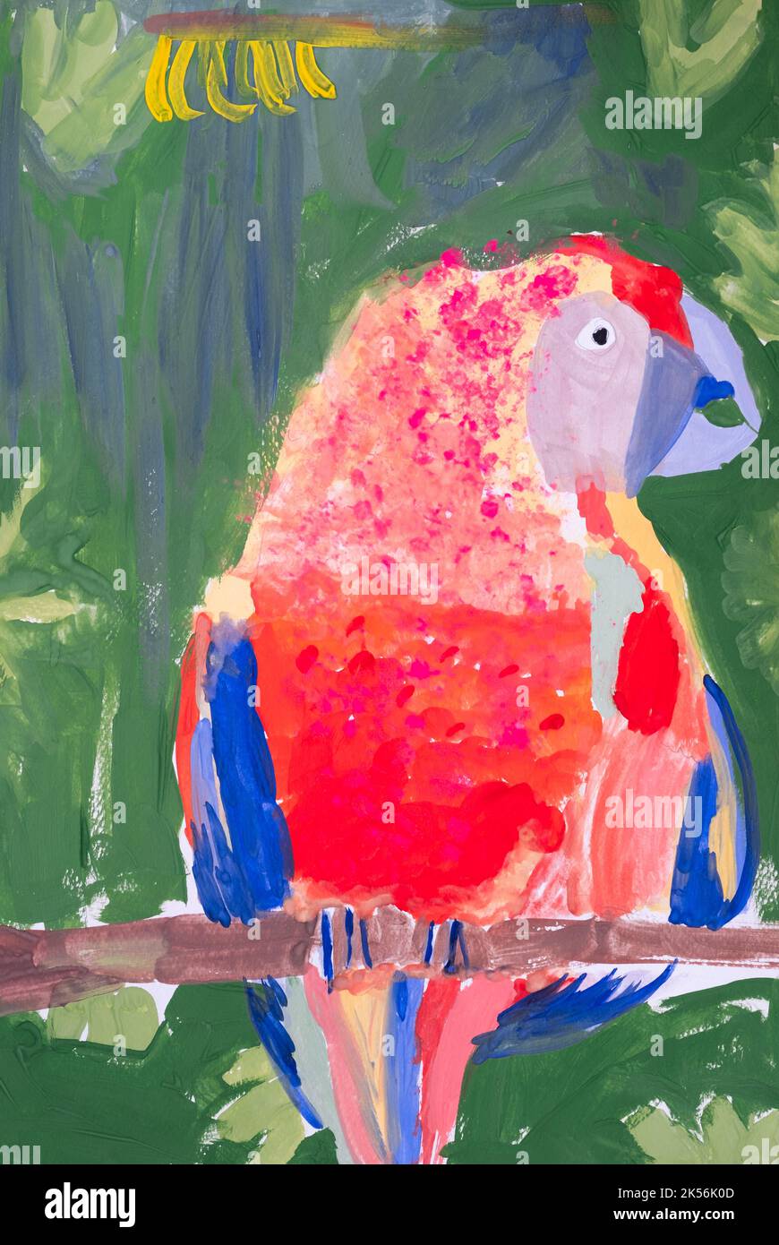 Kinder Kreativität helle Papagei Aquarell malen Stockfoto