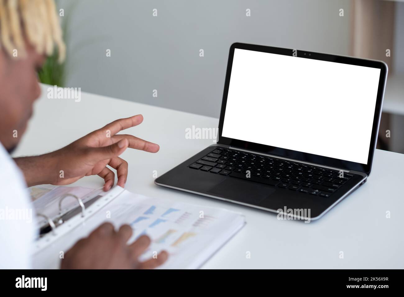 Online-Konferenz Büro man digital mockup Stockfoto