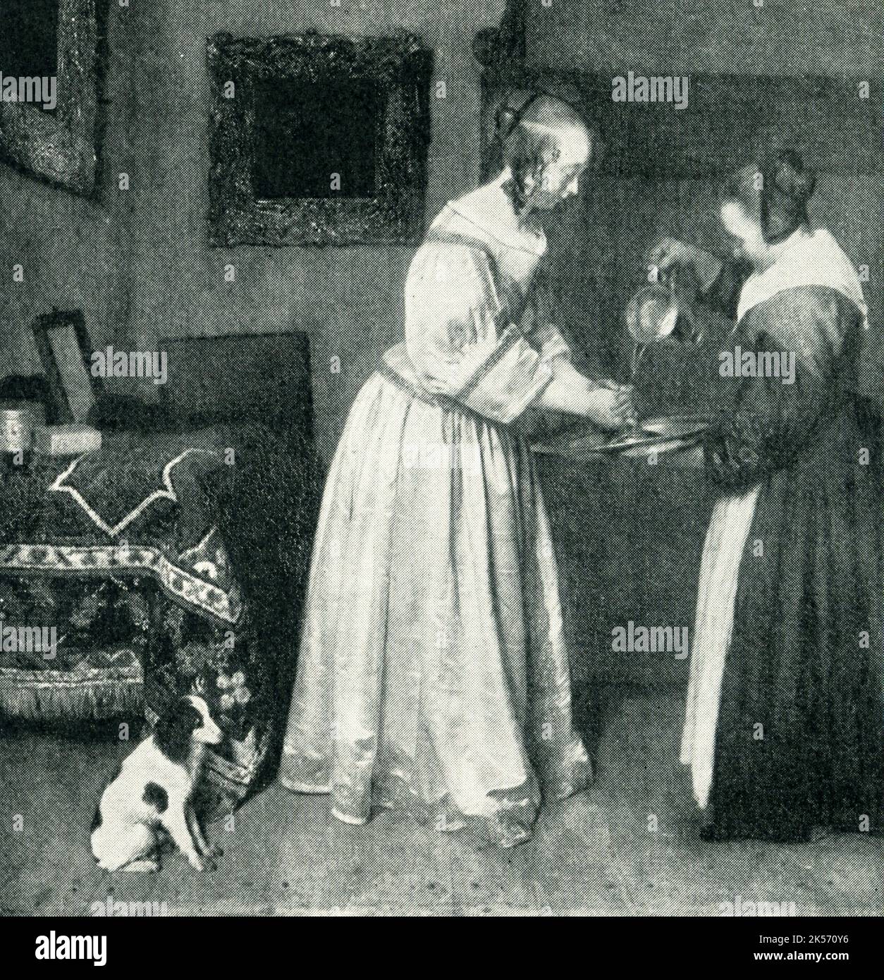 Dame beim Händewaschen von Terburg Gerard Terborch, ein niederländischer Maler, der im Goldenen Zeitalter der Niederlande lebte. Er beeinflusste den niederländischen Malerkollegen Johannes Vermeer. Stockfoto