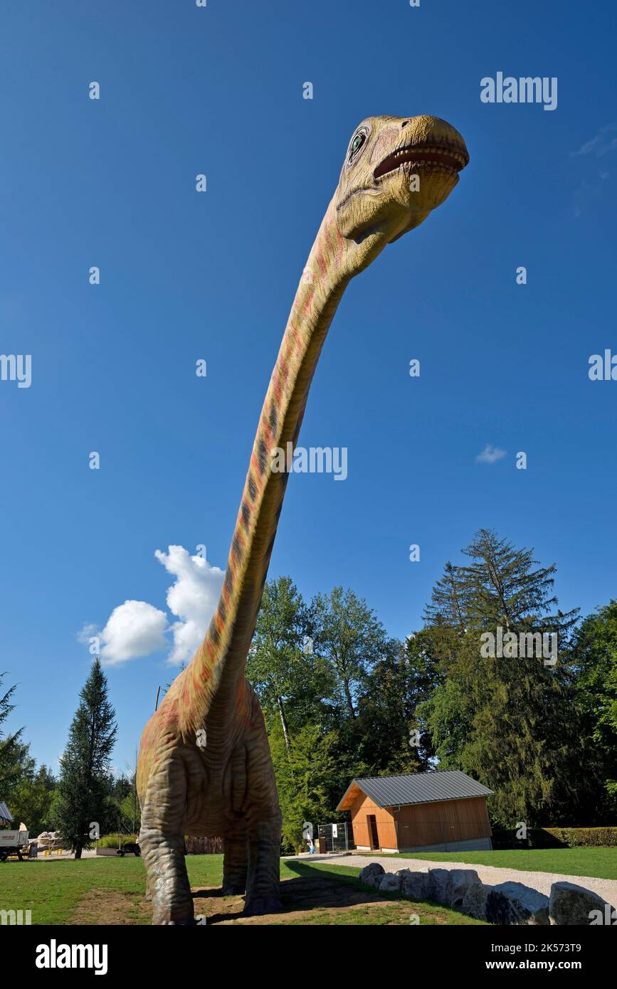 Frankreich, Doubs, Charbonnieres les Sapins, Dino Zoo, prähistorischer Park, Séismosaurus, 50m langer Dinosaurier Stockfoto