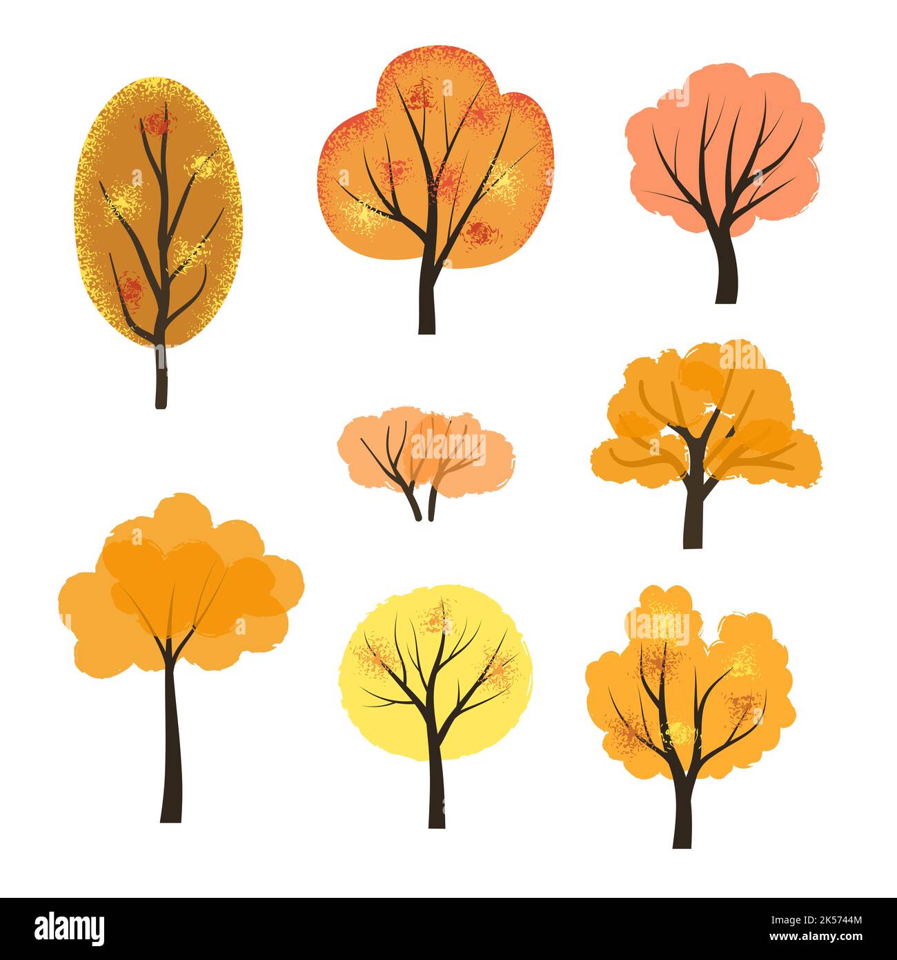 Set von abstrakten Cartoon Herbst Bäume. Vektorgrafik handgezeichnete Illustration. Stock Vektor