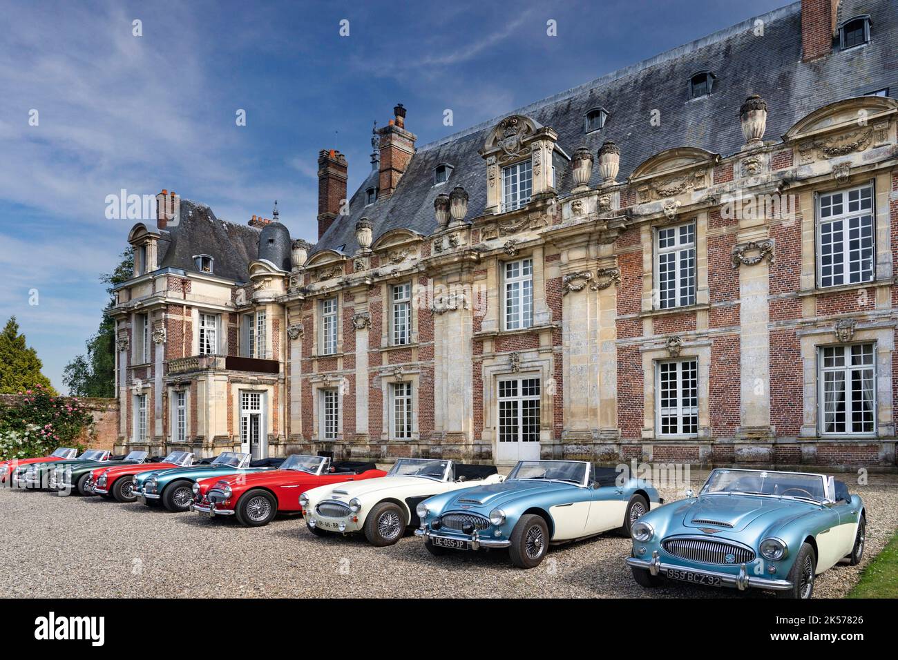 Frankreich, seine Maritime, Tourville sur Arques, Schloss Miromesnil, Rallye Austin Healey Stockfoto