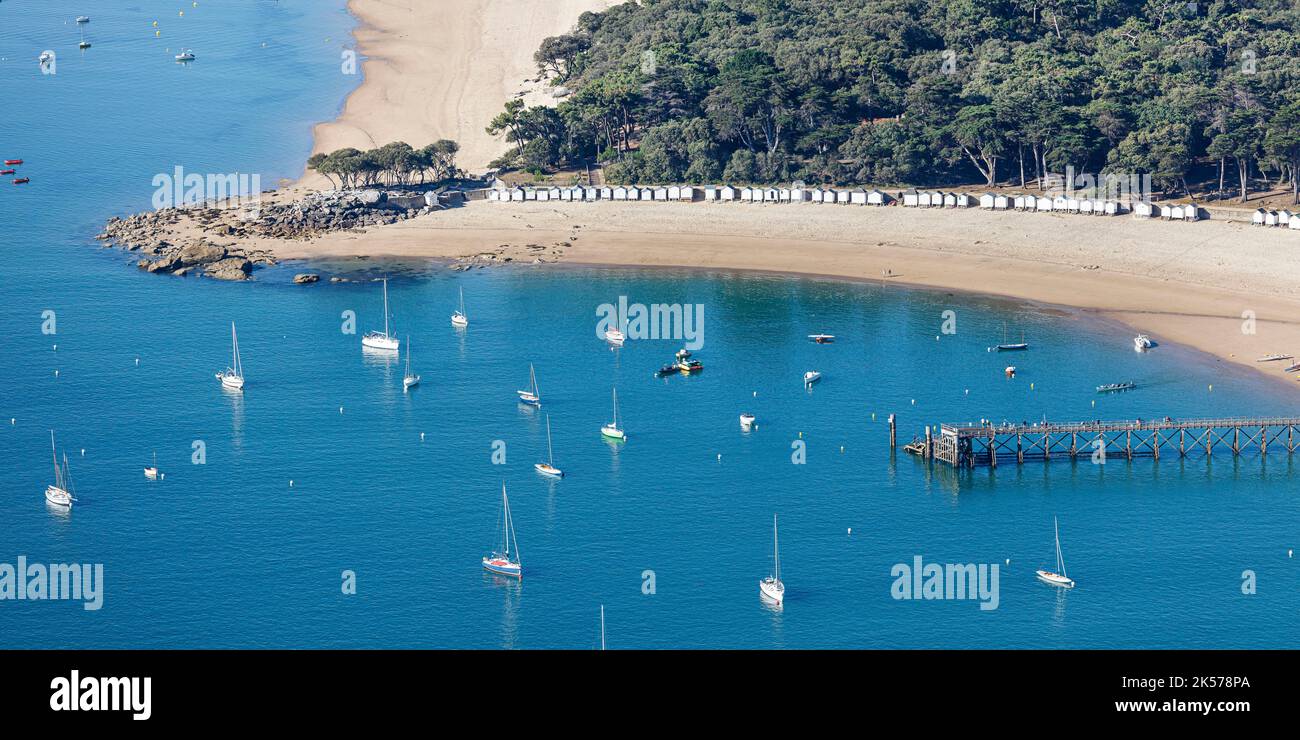 France, Vendee, Noirmoutier en l'ile, Les Dames Beach und der Steg (Luftaufnahme) Stockfoto