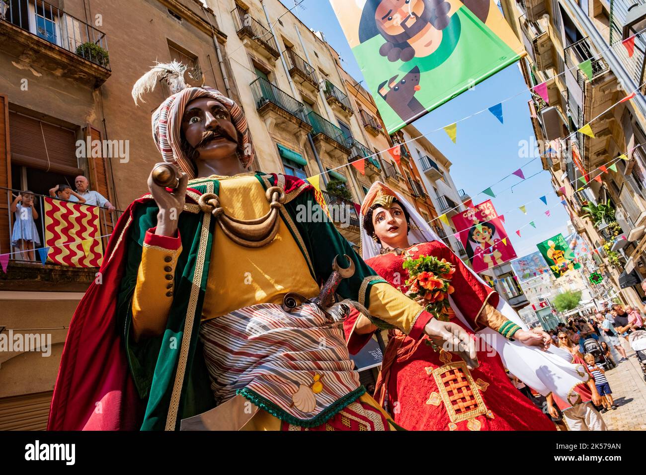 Spanien, Katalonien, Costa Daurada, Tarragona, Saint Roch Feier, Teil Alta (altes Viertel), Parade der Riesen Stockfoto