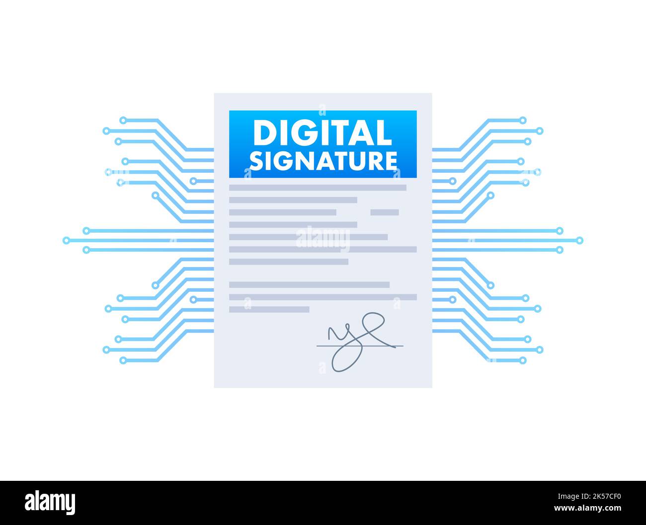 Elektronisches Vertrags- oder digitales Signaturkonzept. Vektorgrafik. Stock Vektor