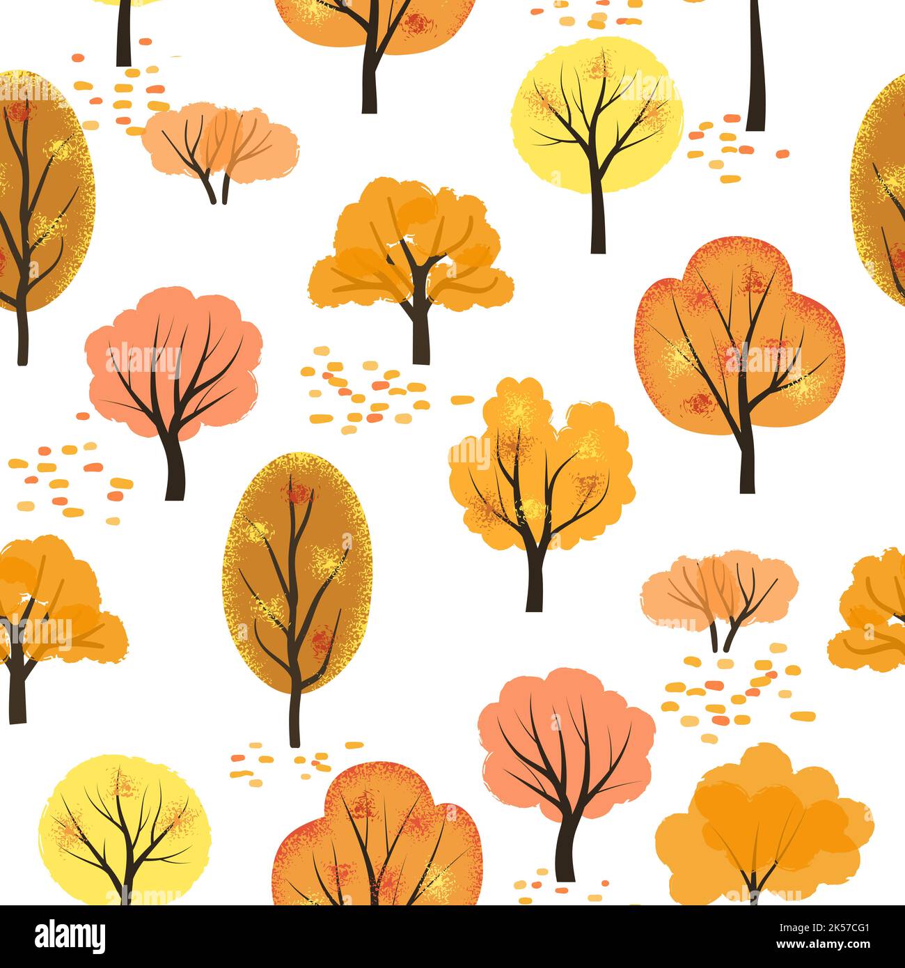 Nahtlose Cartoon Herbst Bäume Muster. Vektor abstrakter Herbstwald. Stock Vektor