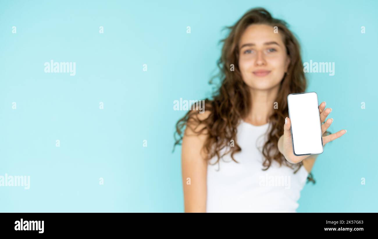 Mobile Anwendung glücklich Frau digitale Technologie Stockfoto