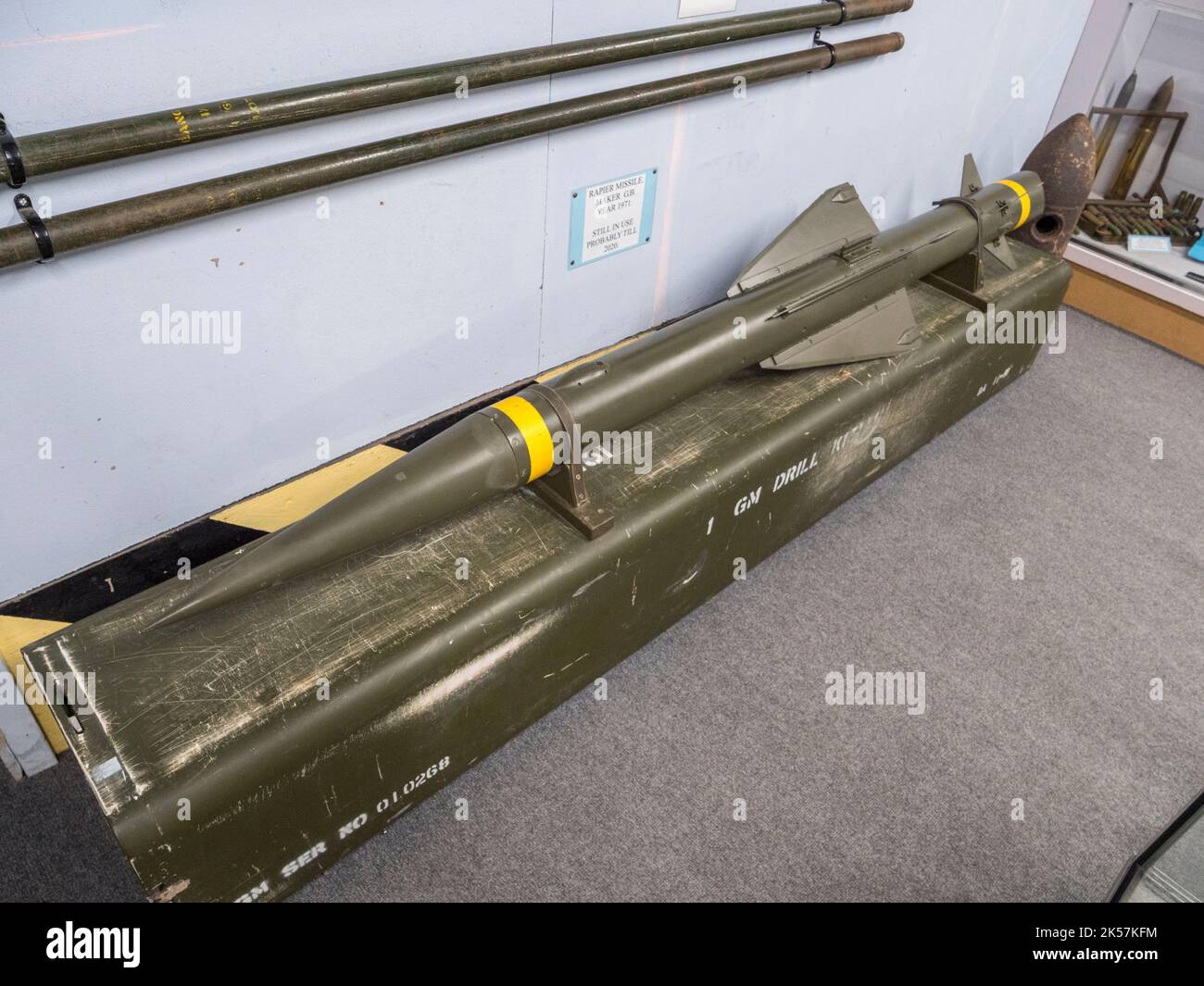 Eine Rapier-Rakete (1971) im RAF Manston History Museum, Ramsgate, Kent, Großbritannien. Stockfoto