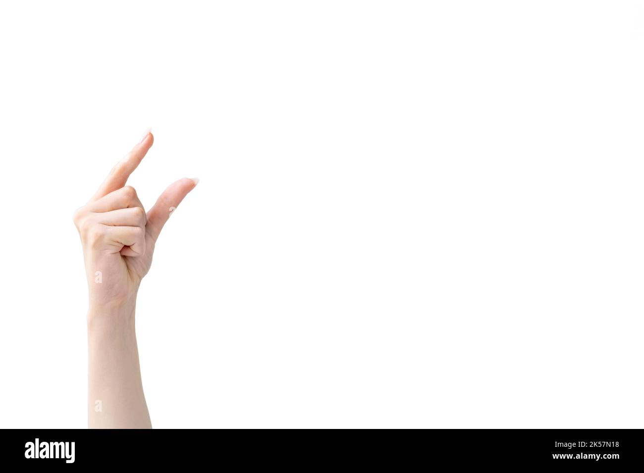 Kleine Geste Finger Messung Hand winzig groß Stockfoto