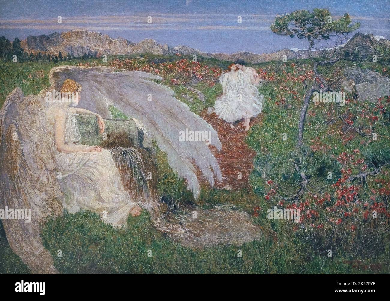 L'amore alla fonte della vita (die Liebe an der Quelle des Lebens) (1896) von Giovanni Segantini (1858-1899). Öl auf Leinwand, 72x100 cm. Galleria d'Arte Moderna Stockfoto