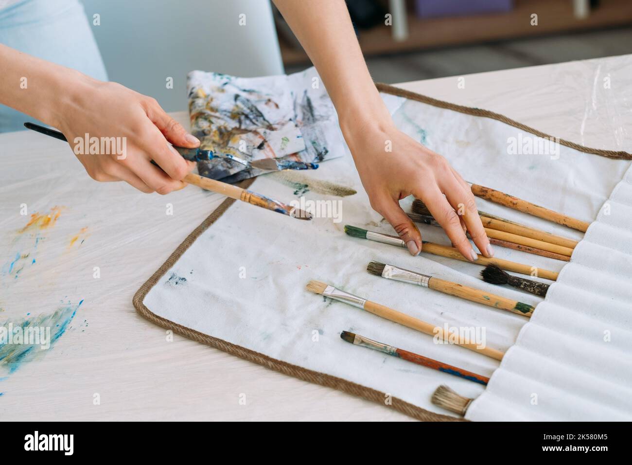 Künstler Werkzeuge Malerei liefert Hand Pinsel Set Stockfoto