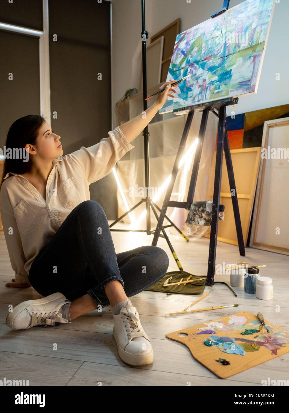Fine Art Studio weibliche Maler Lieblings Hobby Stockfoto