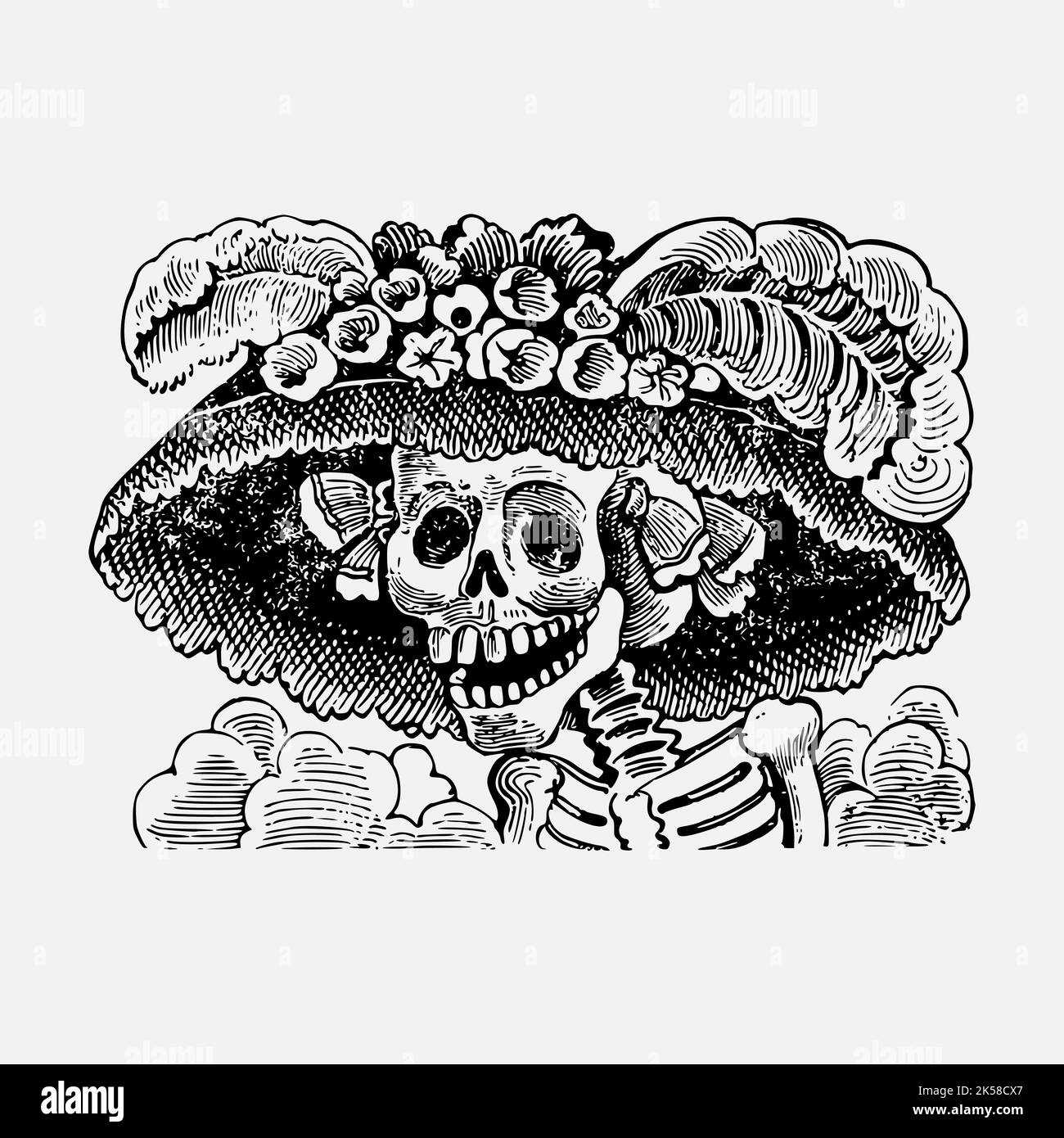 Tag des Todes handgezeichneter Clipart, La Calavera Catrina Illustration Vektor. Stock Vektor