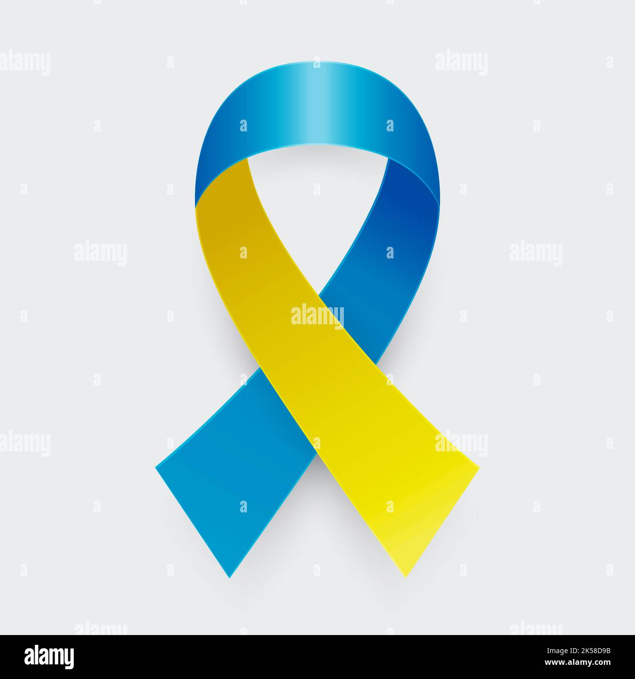 Vektor 3D realistisches Gelb- und Blaues Band-Symbol Nahaufnahme isoliert auf weißem Hintergrund. Unterstützung für Ukraine Symbo Clipart. Design-Vorlage für Anti war Stock Vektor