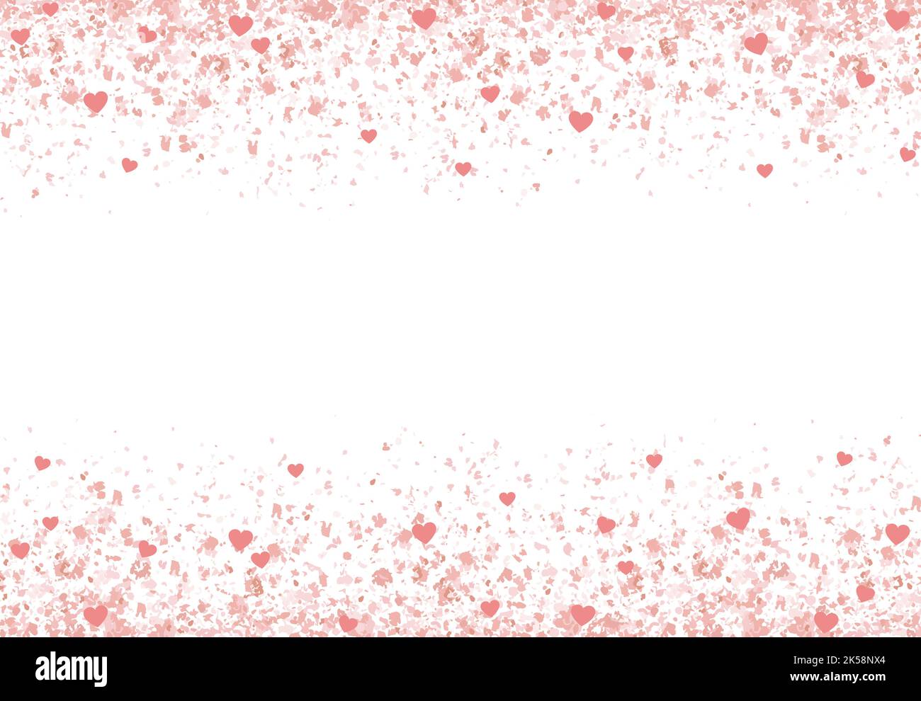 Ein rosa Glitzer Konfetti Grenze mit Herzen und Copy-Raum auf weiß Stock Vektor