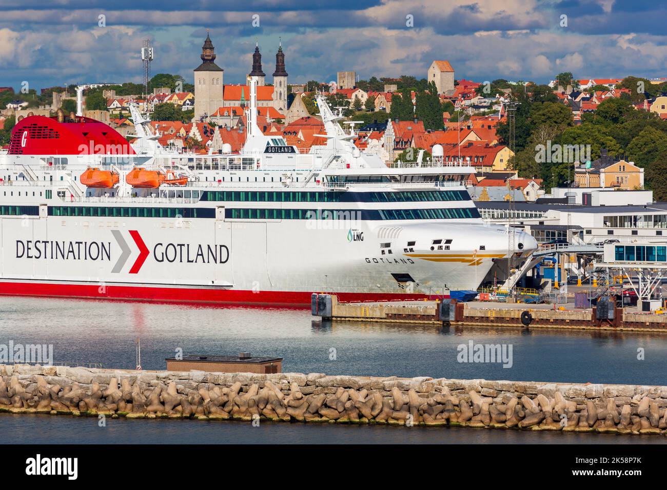 Fähre in Visby Port, Gotland, Schweden Stockfoto