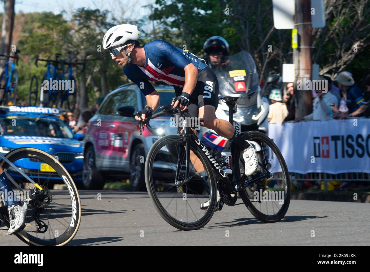 Scott McGill von der US-Radmannschaft während des Elite Men's Road Race, 2022 UCI Road Cycling World Championships, Wollongong, Australien Stockfoto