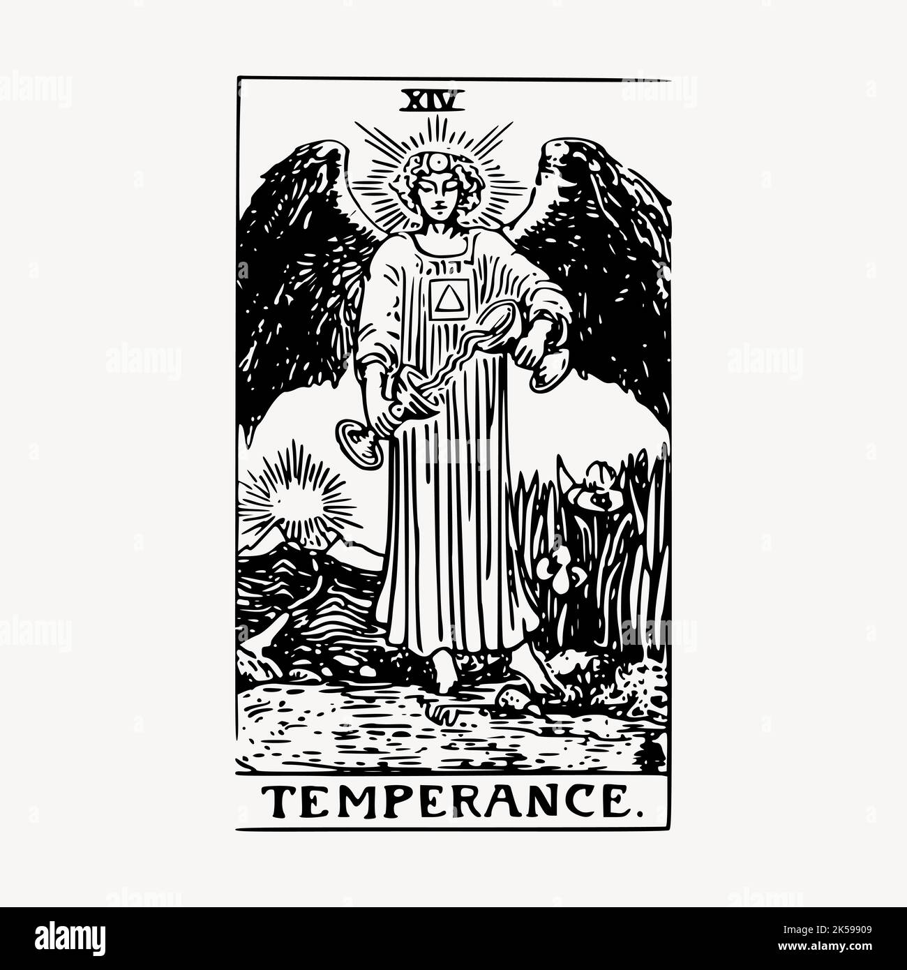 Temperance Tarot Karte Zeichnung, vintage Illustration Vektor. Stock Vektor