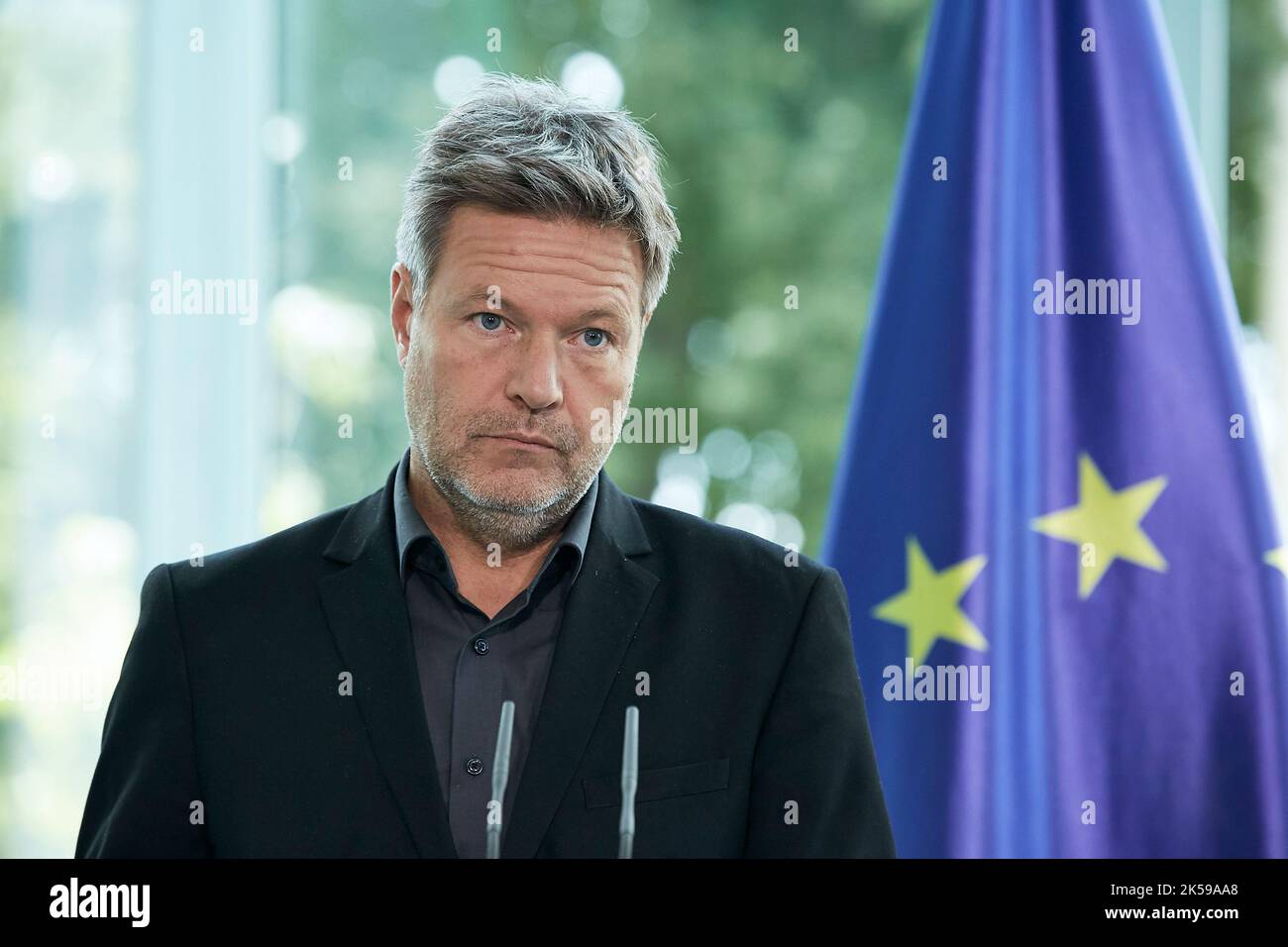 16.09.2022, Deutschland, Berlin, Berlin - Robert Habeck, Bundesminister für Wirtschaft und Klimaschutz, bei der Pressekonferenz der Bundeskanzlerin Stockfoto