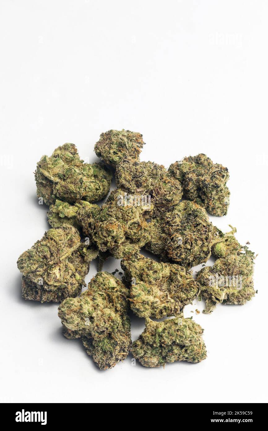 thailändisches medizinisches Marihuana-Cannabis blüht auf weißem Hintergrund in thailand Stockfoto