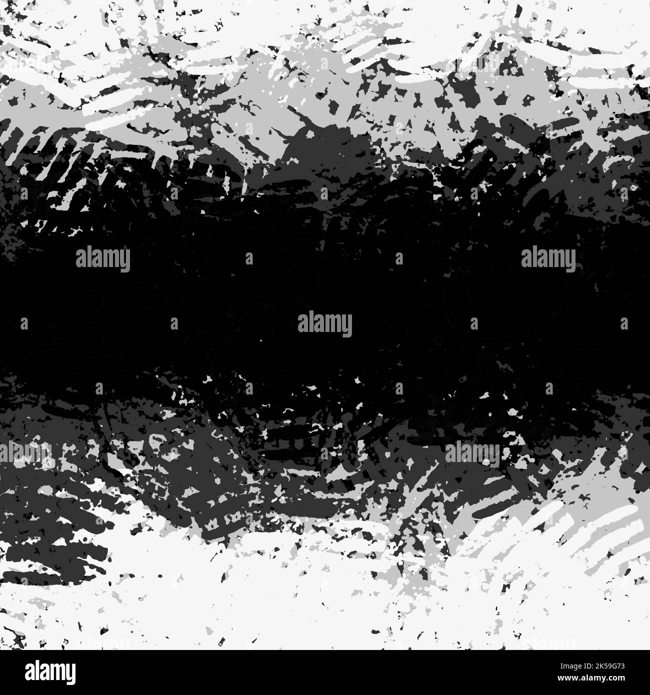 Schwarze und weiße Pinselstriche im grunge-digitalen Malstil. Abstrakter Hintergrund Stockfoto