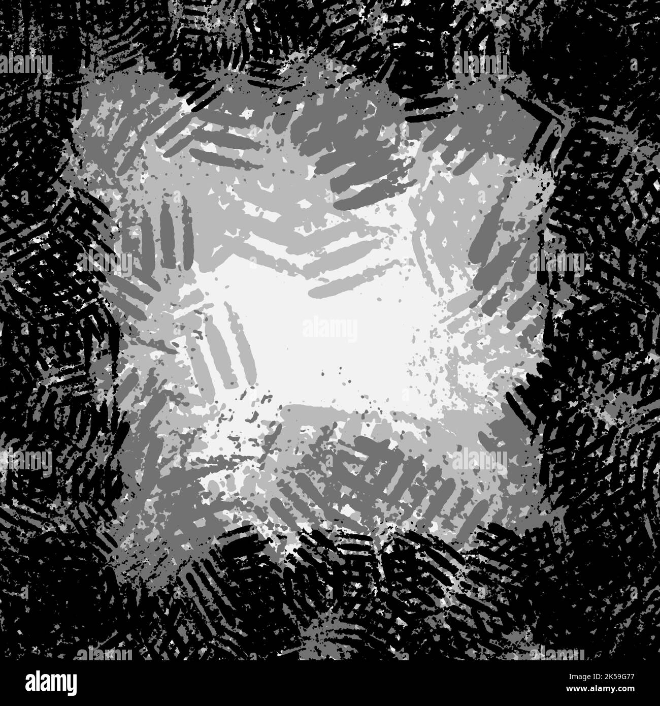 Schwarze und weiße Pinselstriche im grunge-digitalen Malstil. Abstrakter Hintergrund Stockfoto