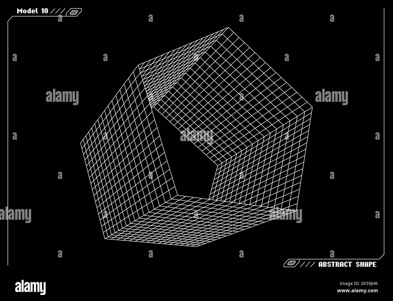 Abstract 3D Drahtmodell Form oder Grundelement mit offener Kante. Wissenschaft und Technik geometrische Abstraktion mit deformierten Formen. Stock Vektor